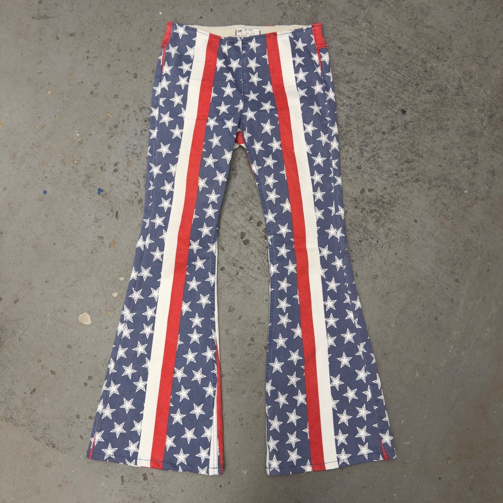 Free People Penny Pull-On Stars & Stripes Flare Jeans W29 Americana Bell Bottoms